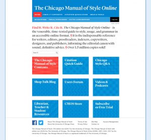 Screenshot of The Chicago Manual of Style home page, 17th edition