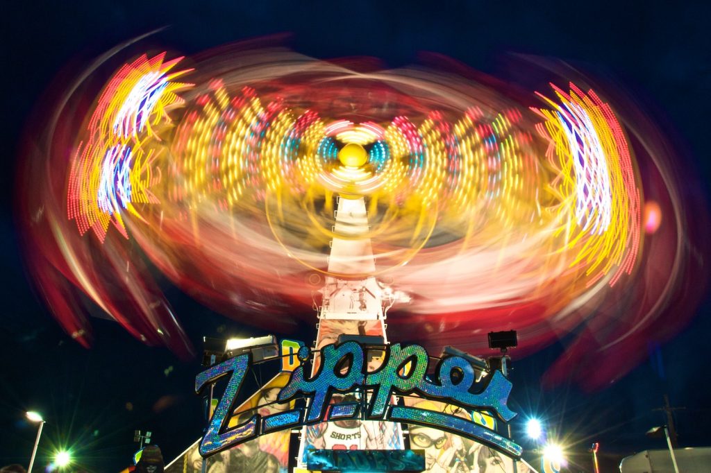 Zipper carnival ride at night