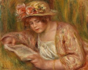 Andrée in a Hat, Reading, by Pierre-Auguste Renoir