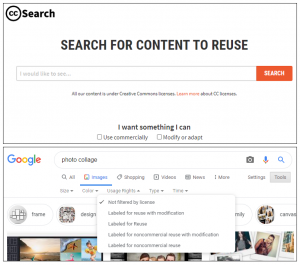 Screenshots from CC Search and Google Image Search