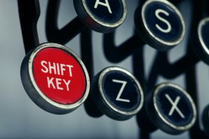 Red shift key on an old-fashioned typewriter