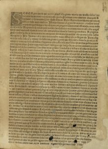 First page of the folio edition of a published letter from Christopher Columbus to Luis de Santangel dated February 15, 1493