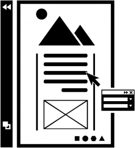 Black-and-white stylized rendering of a piece of paper that suggests various textual, formatting, and navigational options