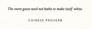 Epigraph to White Ivy, by Susie Yang: “The snow goose need not bathe to make itself white. Chinese proverb”