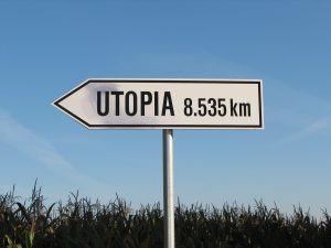 Road sign pointing to Utopia