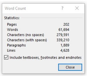 Word Count dialog box in MS Word