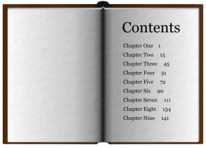 Table of contents on the right-hand (recto) page in a book