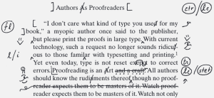 The heading and first ten lines of text of a page annotated by hand with proofreading marks.