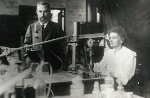 Pierre and Marie Curie in the laboratory