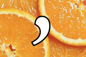 Orange slices separated by comma