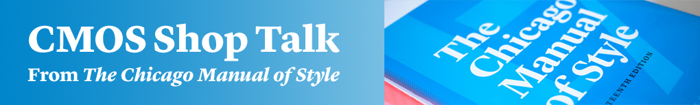 Header logo for the Chicago Manual of Style's periodic CMOS Shop Talk feature. This week, semicolons are featured.