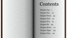 Table of contents on the right-hand (recto) page in a book