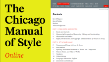 Screenshot of part of the main contents page for The Chicago Manual of Style Online, 18th edition